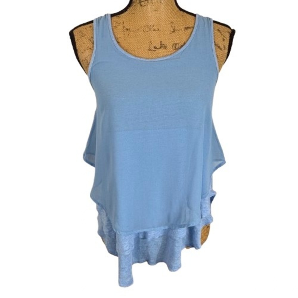 Adolfo Dominguez Tank‎ Top Light Blue Layered Mixed Media Spring Pastel Size XS